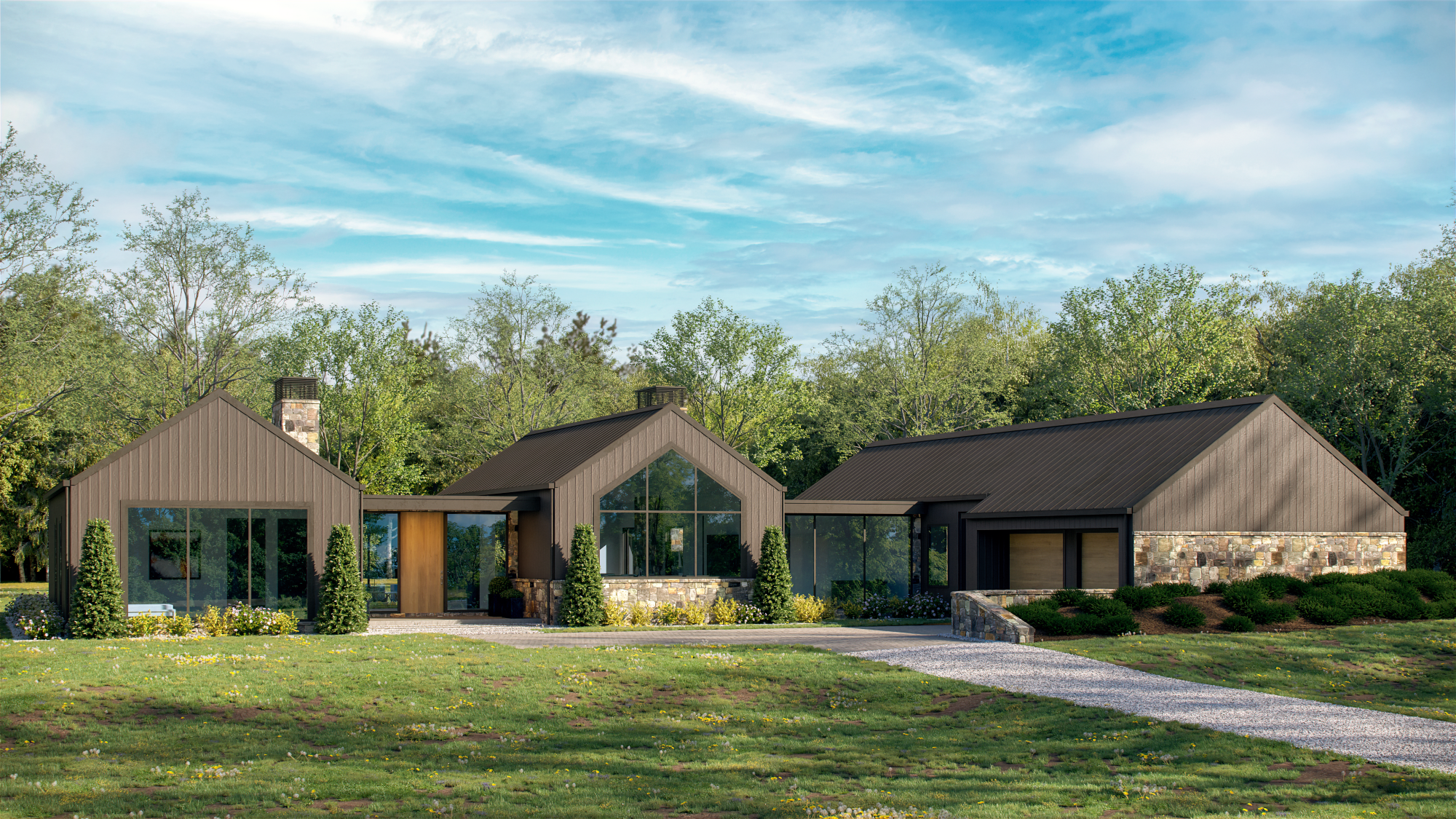 The Meadow floorplan front elevation rendering